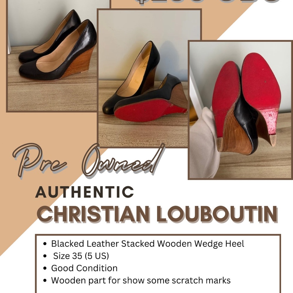 Auth Christian Louboutin Black Wedge Heels sz 35(5)